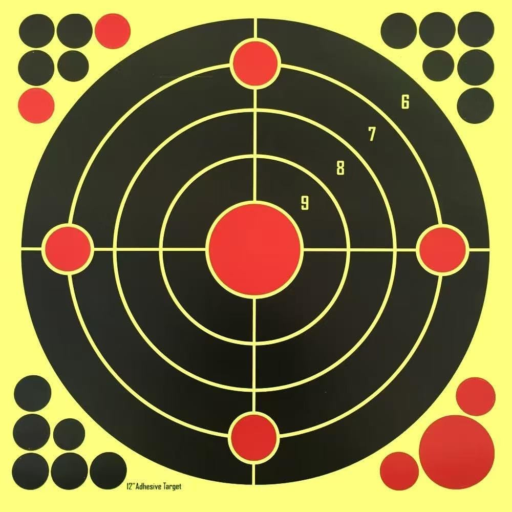 Techhunter 12x12 Inch Splatter Adhesive Shooting Targets, Reactive Bullseye Paper Targets for Rifle, Pistol, Airsoft and BB Guns Practice (5 Pack)