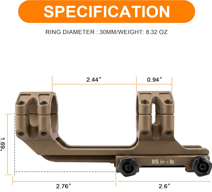 Precision Rifle Scope Mounts - 6061-T6 Aluminum Picatinny Cantilever Scope Mounts 1.43 inch Center High(1inch/30mm/34mm)